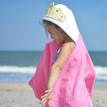 Load image into Gallery viewer, Pink Princess hooded towel for toddlers ages 2 to 8 years