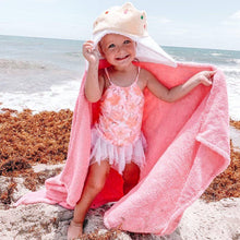 Load image into Gallery viewer, Pink Princess hooded towel for toddlers ages 2 to 8 years