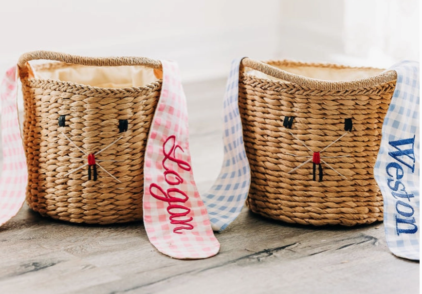 Easter Bunny Baskets with Long Gingham Ears