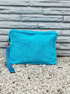 LARGE TERRY POUCH PLASTIC LINED | TURQUOISE