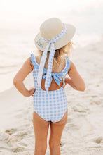 Load image into Gallery viewer, Blue Gingham Bow Back Swimsuit: 2T
